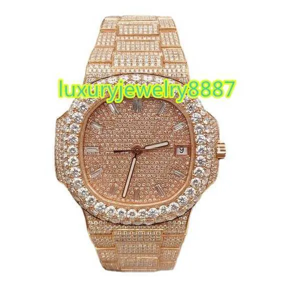 Moissanite Yellow Gold Iced Out Watch A1001 مع VVS Moissanite Diamond Hip Hop Cuban Watch