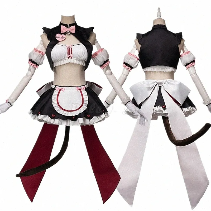 S-2XL Anime NEKOPARA Cosplay Chocola et Vanilla Maid Costumes Ensembles complets Perruque pour femmes adultes Party Stage Show Vêtements C149M88 q7rT #