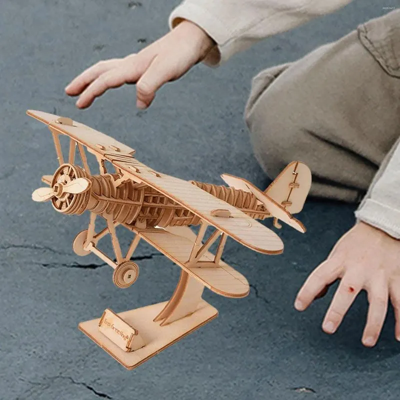 Väggklockor 3D träpussel Biplane Model Söt lärande leksak multifunktion robust diy hantverk hobbyer för barn barn els inomhus sovrum