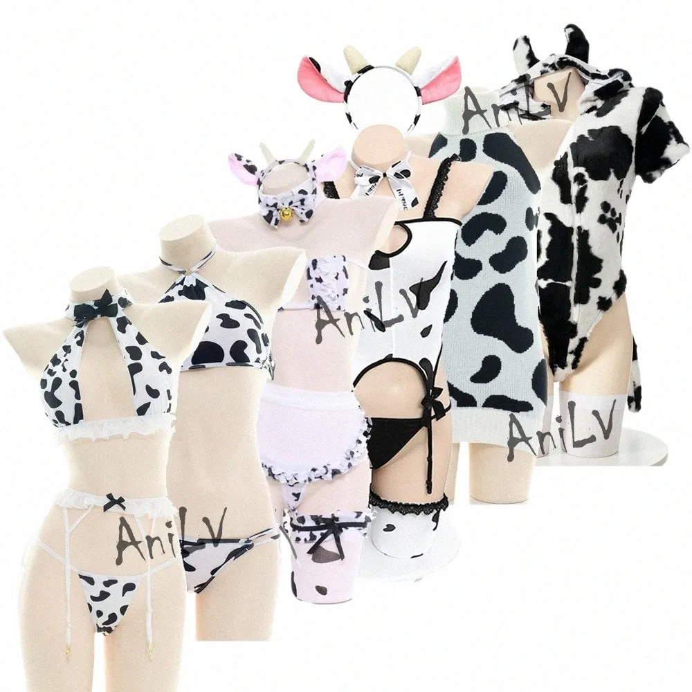 anilv Cow Series Swimsuit Bodysuit Bikini Maid Unifrom Costume Summer Beach Kawaii Girl Swimwear Skirt Uniform Set Cosplay P0Dq#