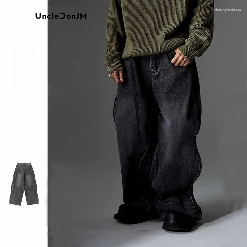 Jeans masculinos oversize wave street wear y2k perna larga roupas masculinas emendadas baggy