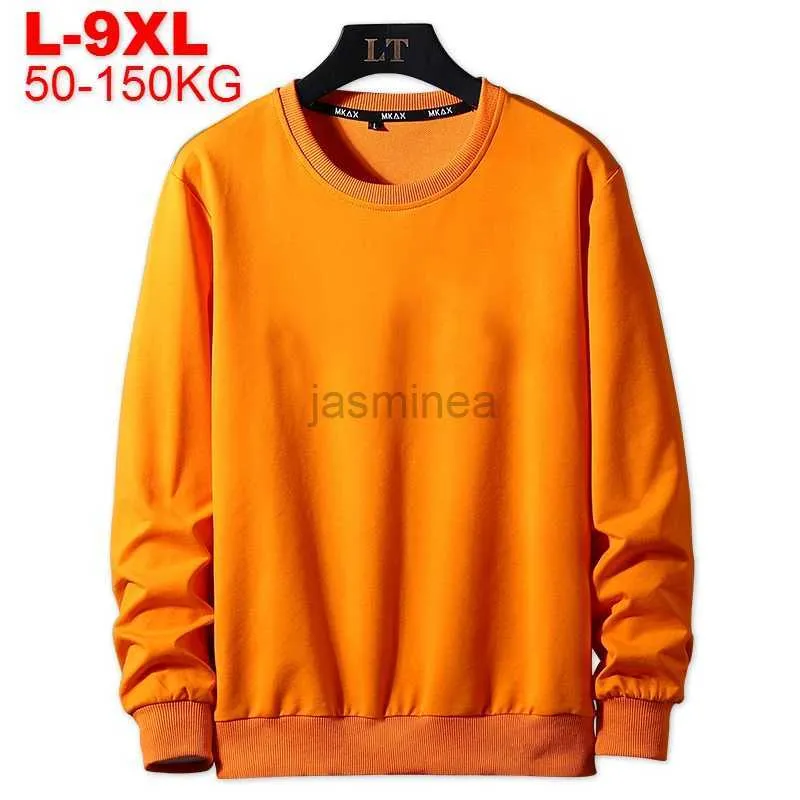 Herrtröjor tröjor solida färg män huvtröjor plus storlek 8xl 9xl herr orange hoody vår hösten pullover svart streetwear överdimensionera manliga tröjor 24328