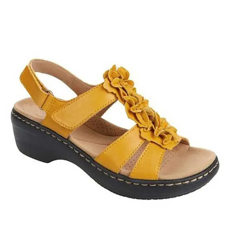 Sandalen Sommer Frauen 2022 Neue Blume Keil Plattform Orthopädie Schuhe Vintage Römischen Casual Komfort Peep Toe Sandales De jer H240328