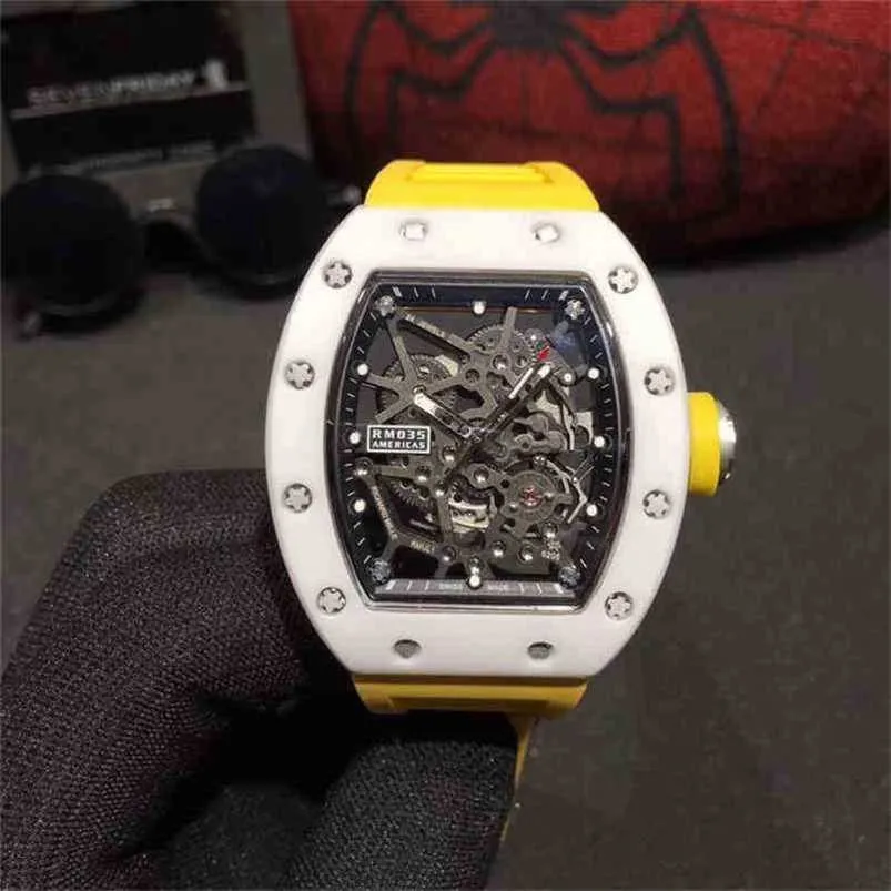 RichasMiers Watch Ys Top Clone Factory Watch Carbon Fiber Automatic Luxury Wristwatch Richars Watch Wristwatch Business Leisure Rm035 Ceramic Case Yellow TaR9MN