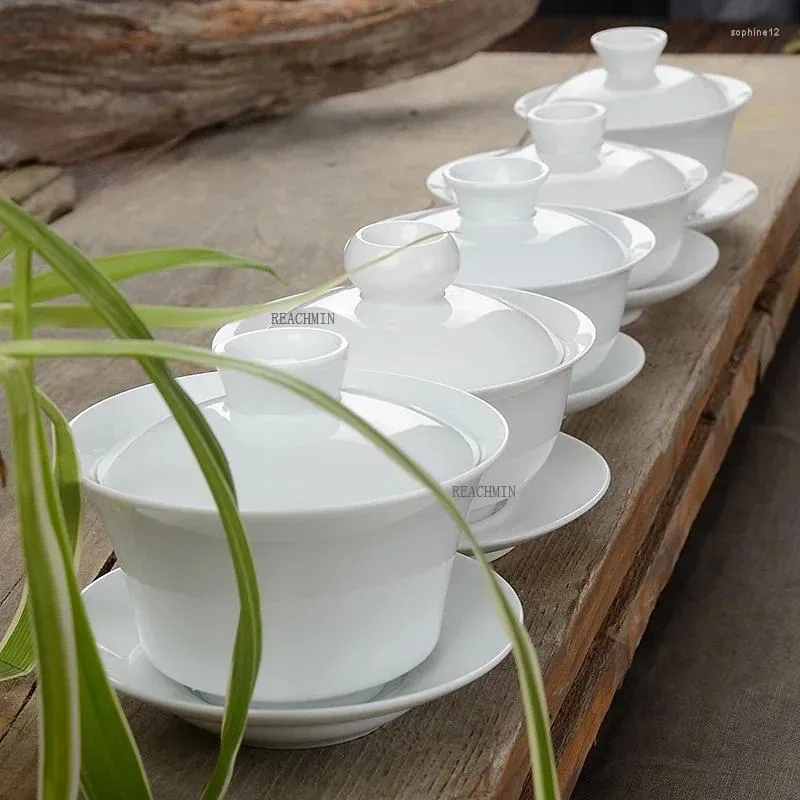 Teaware sätter kinesiska traditionella Gaiwan Tea Set White Porcelain Soup Cup Bowl Ceremony Ceramics Flower Master