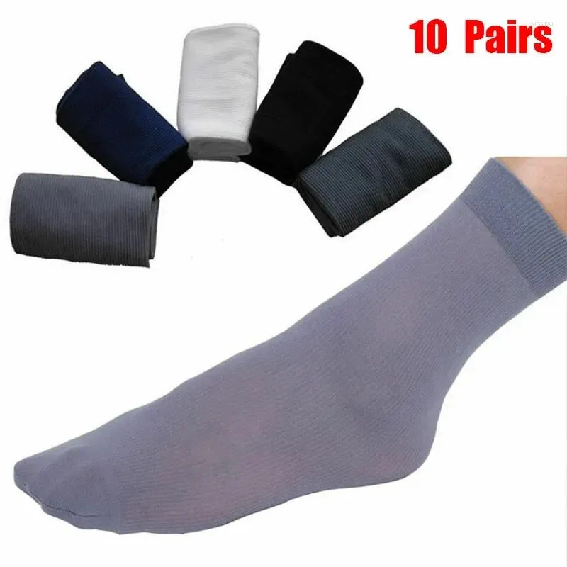 Meias masculinas 10 pares verão homens anti deslizamento absorvente macio fino respirável transparente moda seda alta elasticidade meias