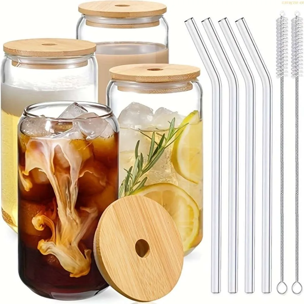 2 pièces, tasse en verre de 16 oz avec paille de couvercle en bambou, queues idéales, whisky, toutes vos boissons préférées-parfait pour une utilisation à la maison et en cuisine