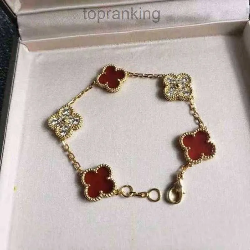 バンクルフブレスレット女性用ジュエリーデザイナーヴァンクローバーブレスレットクラシックファッション4Four Leaf Clover Bracelets Charm Bangle Chain 18K Gold Agate Shell Motherofpearl G