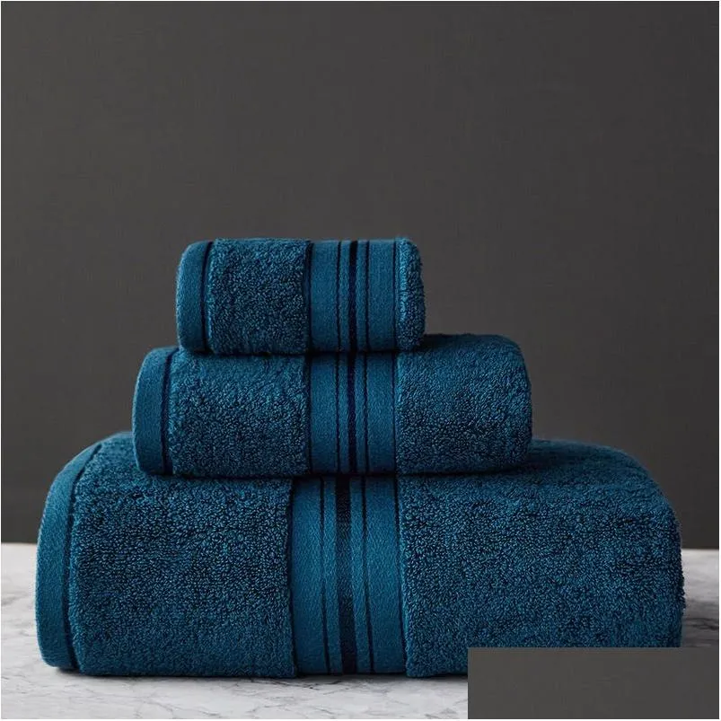 Towel New Egyptian Cotton Bath Sets Solid Color Thicken Bathroom Towels Set Soft Comfortable Drop Delivery Home Garden Textiles Dhwzj