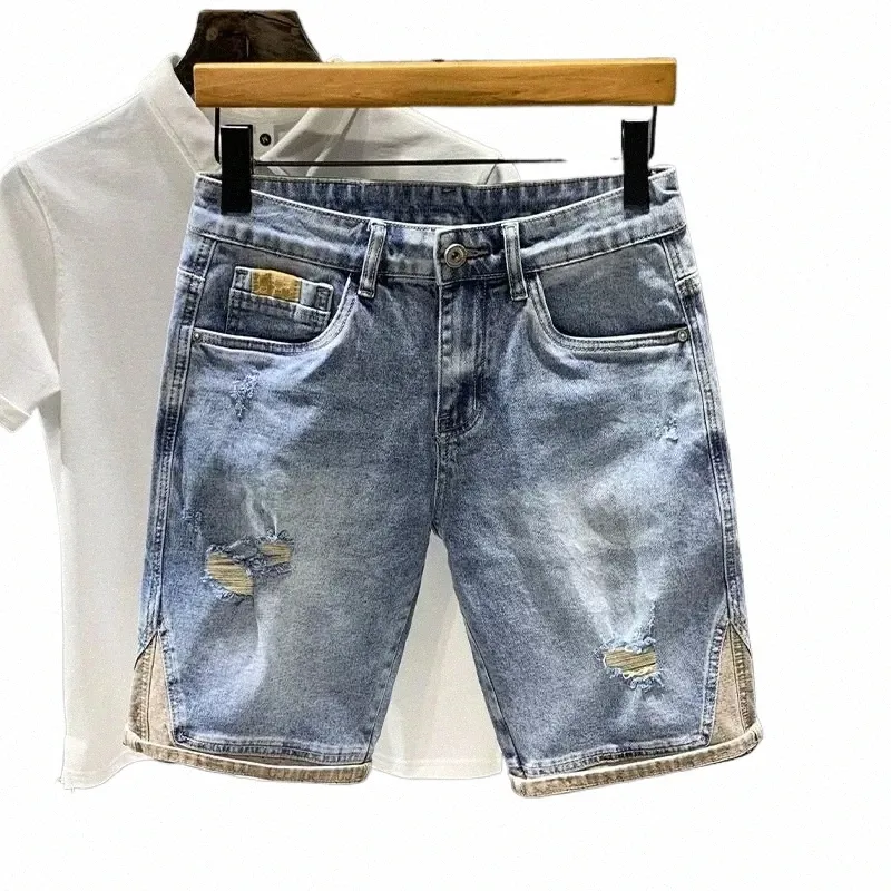 Kurze Jeans Hosen für Männer Mann Denim Shorts Ripped Stretch Wide Korean FI Harajuku mit kostenlosem Schiff Y2k Butts Neu im Schnitt B1Hv #