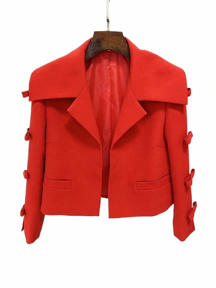 high STREET Newest 2024 S/S Designer Jacket Women's Hollow Out Bow Cropped Blazer i4oY#