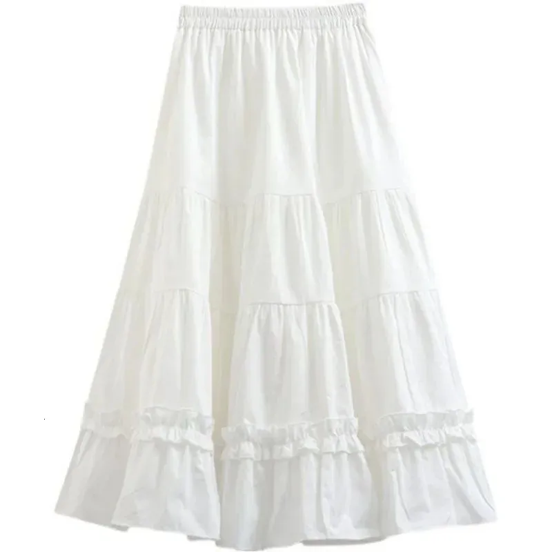 White Aline Skirt Kawaii Mid Length Spring Summer Clothe 2024 Women Fluffy Cute Cake Long Skirts Woman 240327