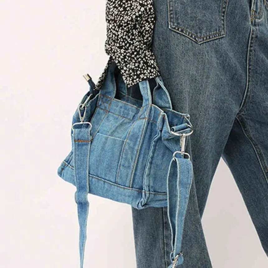 Markalar denim tote kadın omuz çantası küçük tasarım tuval kot pantolon el çantaları için alışveriş çantaları crossbody dişi çantası 220519315a