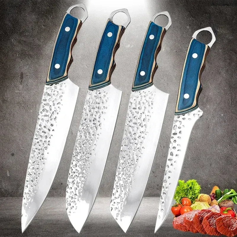 Knivar Professionella japanska smidda kökskockar Knivar 5CR15MOV Rostfritt stål Köttfiskfrukt Bencher Butcher Cleaver Knife Set