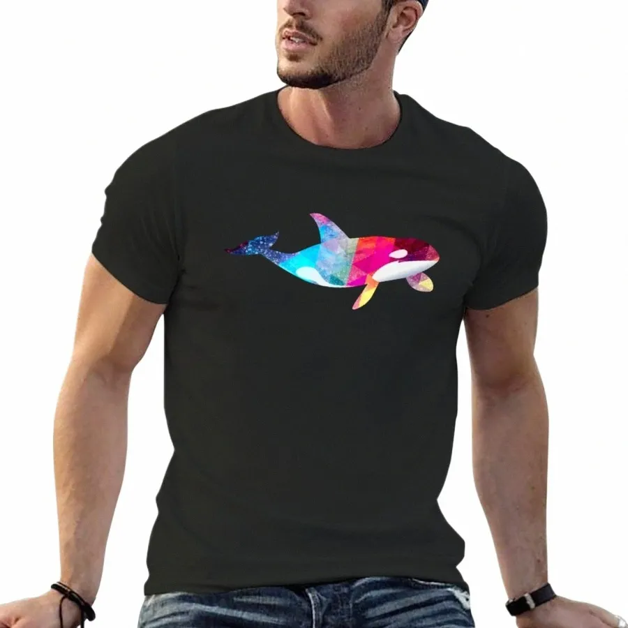 orca Whale Lover Killer Whale Retro Rainbow Polygal Style T-Shirt hippie clothes plain tops mens clothes p0t7#