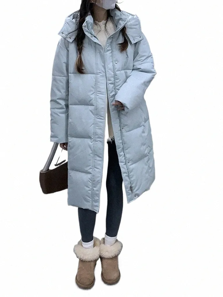 jielur prosty w stylu preppy szczupły fi żeńskie parkas zima z kapturem lg w dół płaszcza czyste kolor gęsty elegancki zamek błyskawiczny parkas o2dm#