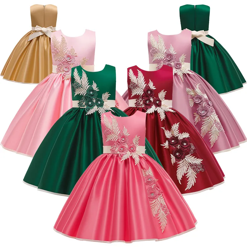 Doce ouro verde vinho rosa joia vestidos de festa/aniversário de meninas vestidos de concurso de meninas vestidos de flores para meninas saias do dia a dia roupas infantis SZ 2-10 D328253