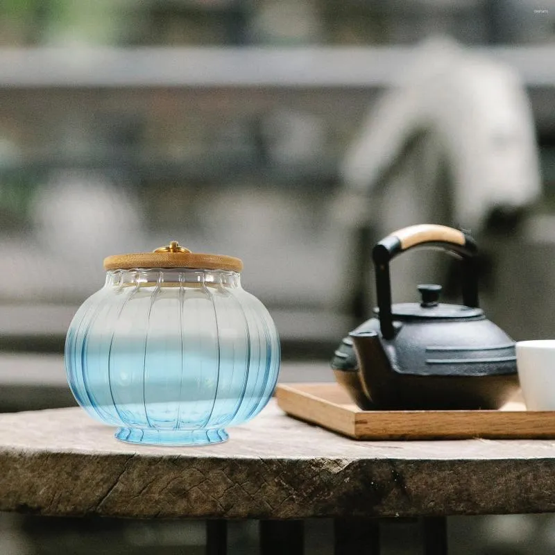 Botellas de almacenamiento Recipiente de café de vidrio Tarro hermético Contenedor de té decorativo con mango de tapa de bambú