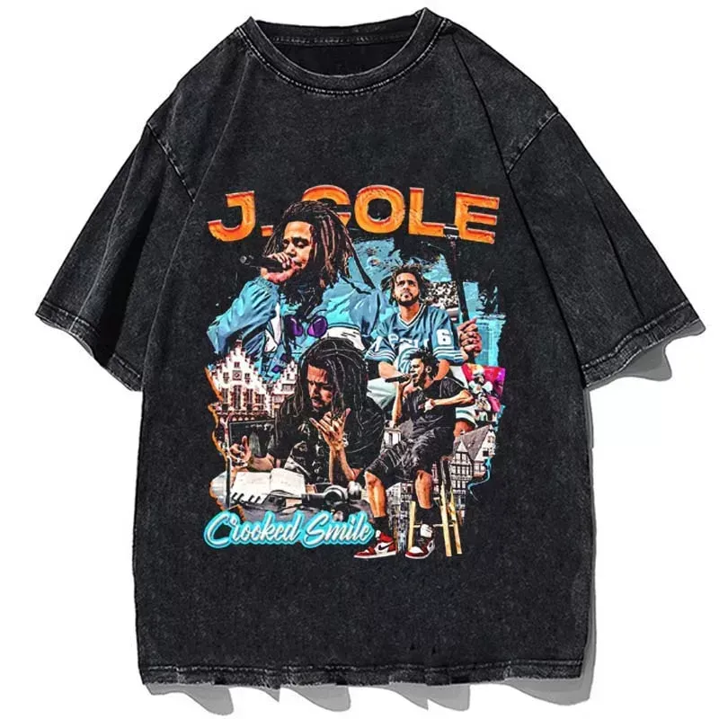 ☆Hobo Tone☆ G-rap Hip hop T-Shirt Wholesale Vintage 2024 J Cole Graphic Tee Black Cotton Hip