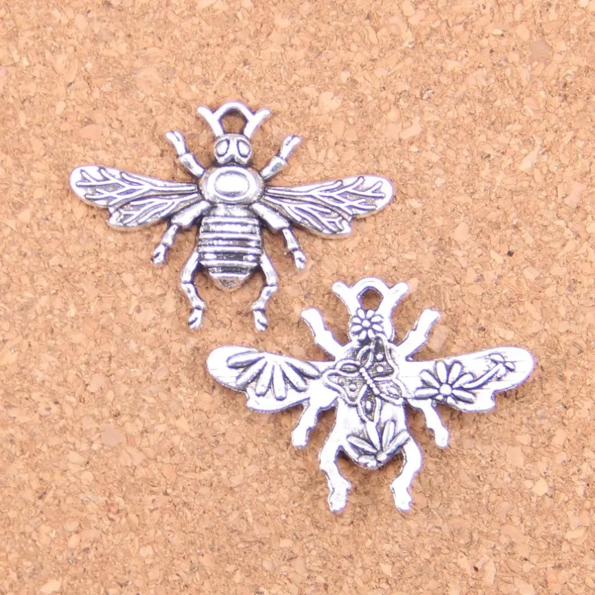46pcs Antique Silver Plated Bronze Plated bee honey Charms Pendant DIY Necklace Bracelet Bangle Findings 32 24mm2396