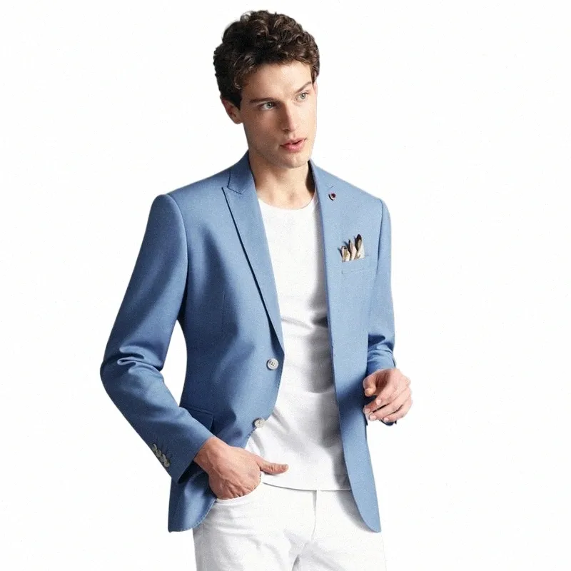 Neue Ankunft Herren Sommer Herbst Männer Blazer Hochzeit Busin Einreiher 2 Butts Hellblau Kausalen Party Tragen Plus Größe 48JT #