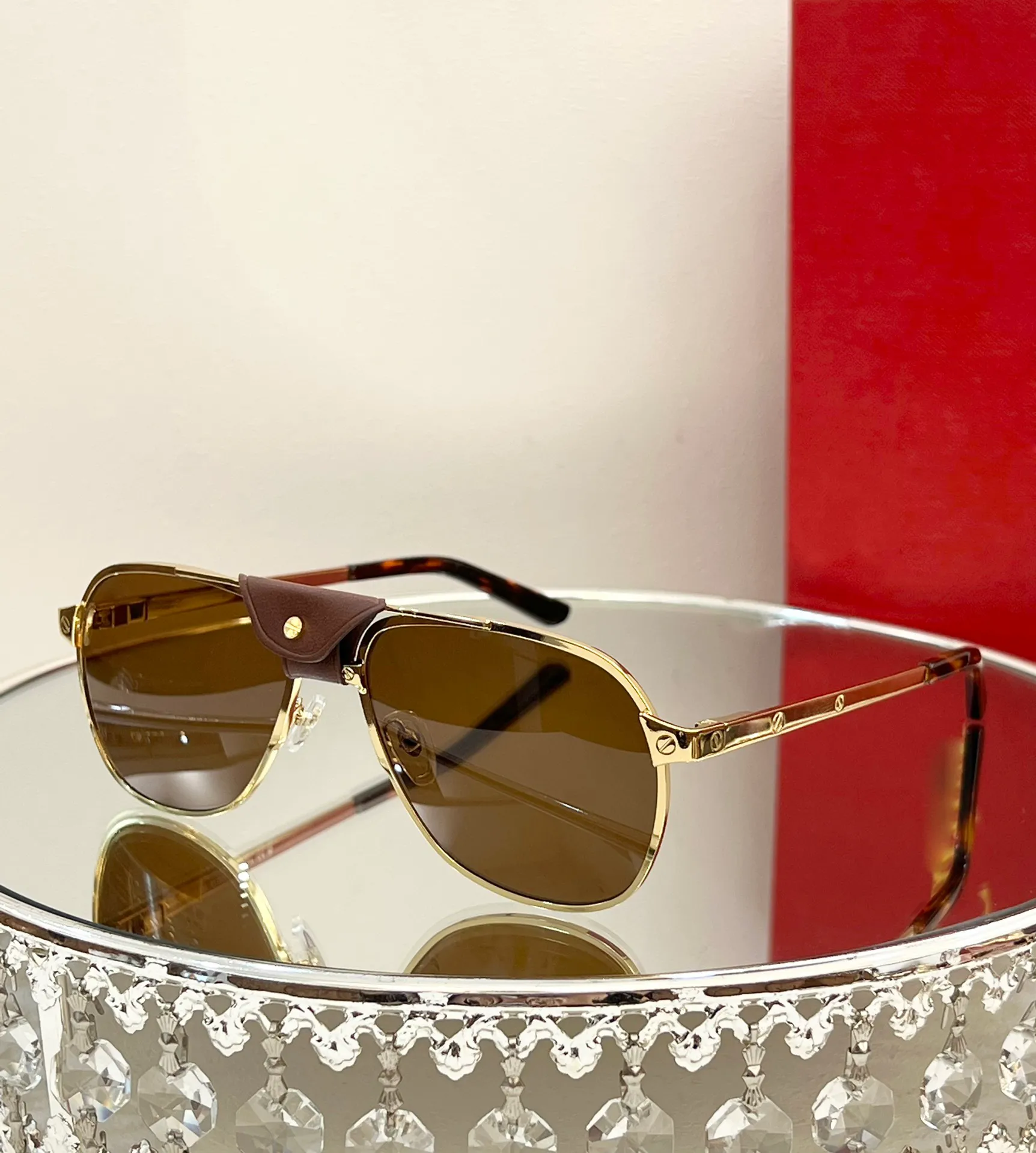 Luxury Carter Lunettes Designer Solglasögon Män kvinnor 0165 Berömd varumärke Metal Frame Pilotstil Populära glasögon Originalkvalitet Solglasögon med rött fodral