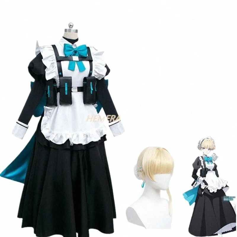 Anime Blu Archivio Cosplay Asuma Toki Donne Lolita Cameriera Uniforme Lg Dr Parrucca Armored Ornament Bow Suit Costume di Carnevale Sexy 22tZ #