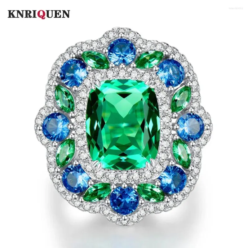Cluster Rings 2024 Vintage 925 Real Silver 8 10mm Green Tourmaline for Women Gemstone Wedding Band Party Fine Jewellry Birthday Present