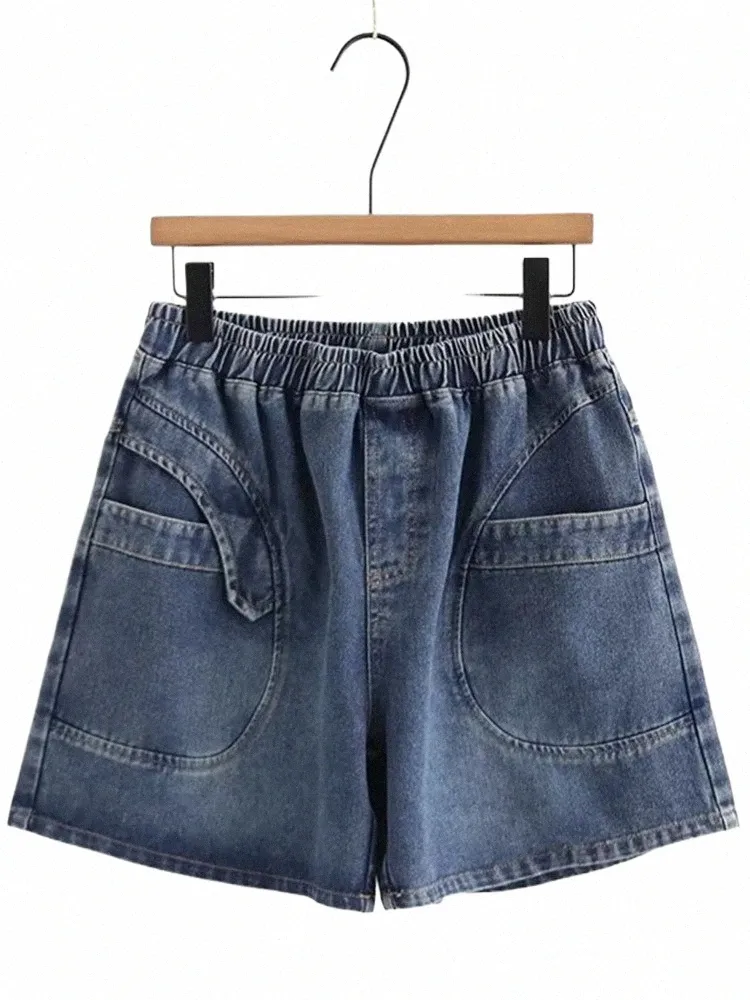 Vêtements pour femmes de grande taille Shorts en denim Conception de patchwork dimensial avec fesses N-Stretch pour les femmes obèses jusqu'à 220 lb en TH K53d #