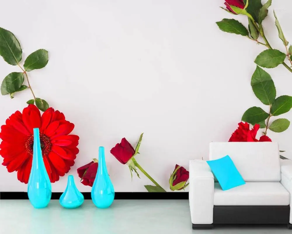 Bakgrundsbilder Papel de Parede Gerberas Roses Carnations Flower 3D Wallpaper vardagsrummet SOFA TV Vägg sovrum papper heminredning väggmålningar