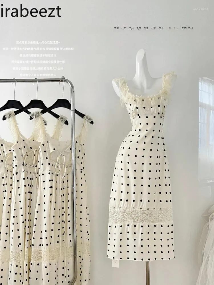 Casual klänningar polka dot spets rygglös klänning kvinnor kläder sommar vita klubbkläder för vestidos elegantes para mujer