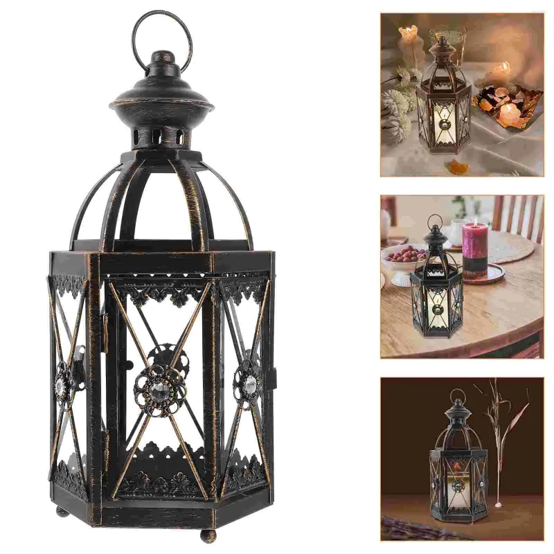 Bandlers Bandlestick Retro Home Decor European Holder Lantern suspendu tasse de table Ornement de verre Iron Vintage