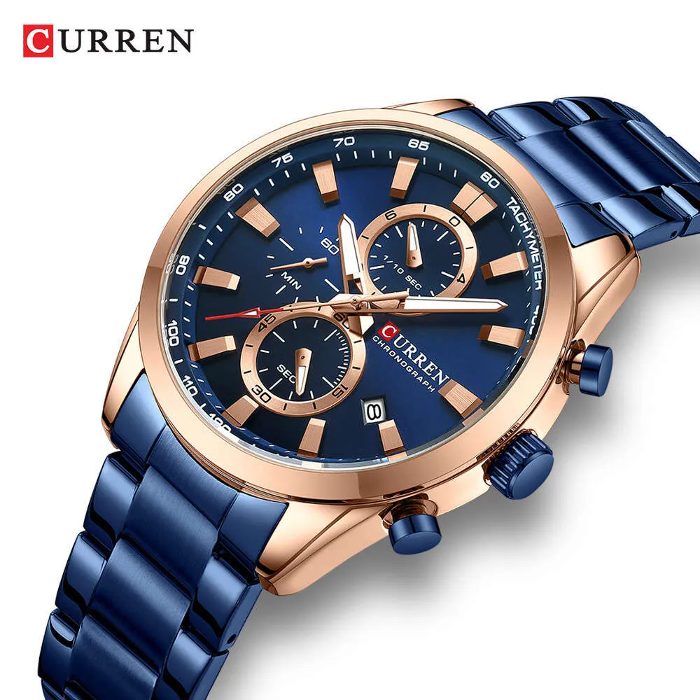 CURREN 8445 Herren-Business-Armbanduhr mit sechs Timings, Quarz und Kalender und drei Stiften, Stahlband