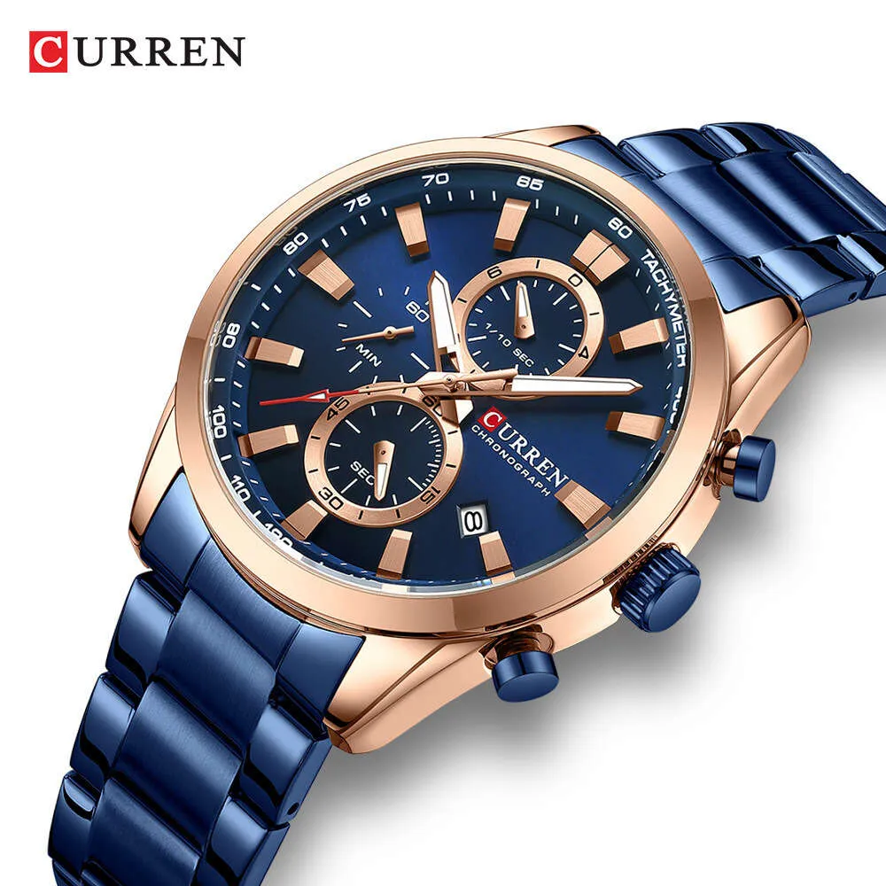 CURREN 8445 Heren stalen band Business Six Timing quartz kalender drie-pins horloge