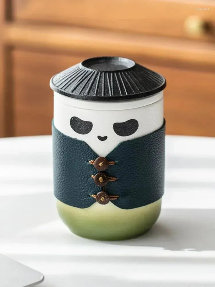 Ensembles de service à thé en céramique, tasse à thé de voyage Panda, Kungfu, théière Ins, tasses de 300ml, 60ml, 40ml, boîte cadeau, vert, noir, 2 couleurs