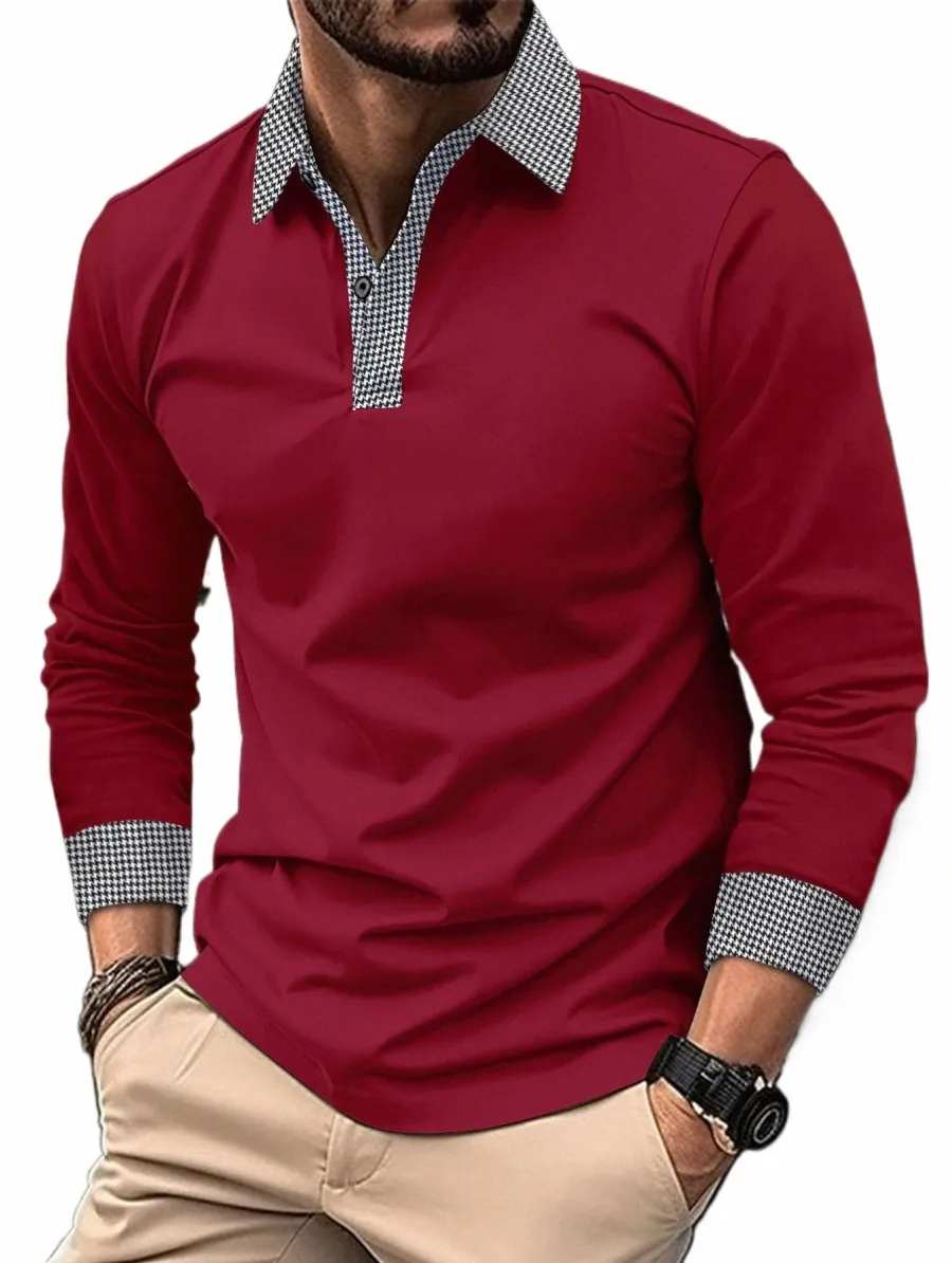 Mäns LG-ärm Polo Shirt Högkvalitativ Polo Shirt Fyra SASS Casual Ribbed LG Sleeve T-shirt Svart och vit T-shirt S-3X 11XC#