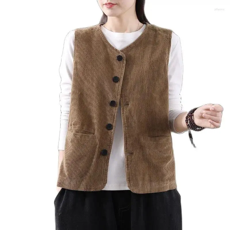 Gilet da donna Gilet di velluto a coste Primavera Autunno Giacca senza maniche Retro Gilet monopetto casual Top Capispalla femminile