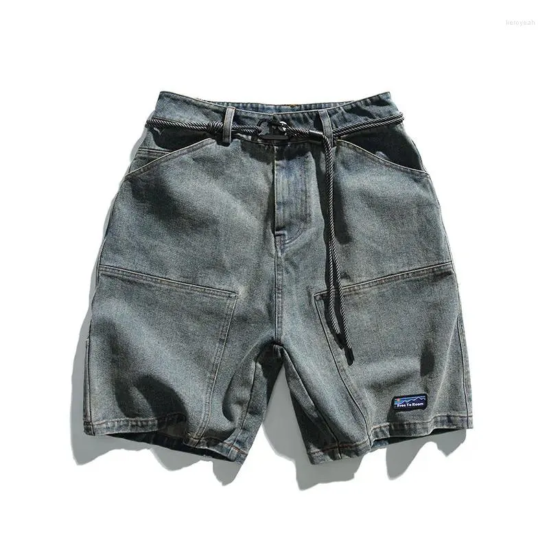 Męskie szorty mężczyźni Summer luźne linie kieszonkowe kieszonkowe jeansowy miasto boy breetwear moda krótkie dżinsy spodnie mężczyzna mężczyzna