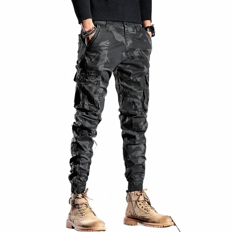 Fi Designer Hommes Jeans Camoue Pantalon Multi Poches Pantalon Cargo Casual Hombre Zipper Bas Hip Hop Joggers 21oa #