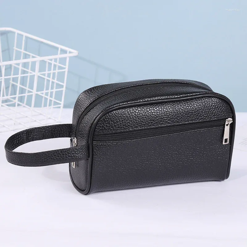 Cosmetic Bags Men Travel Makeup Bag Fashion Leather Solid Color Wash Casual Toiletry Neceser Hombre Marca Lujo