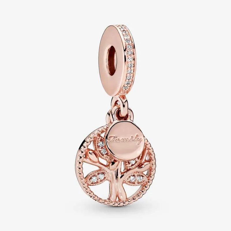 18k Rose Gold Family Tree Dangle Charm Pandoras 925 Sterling Silver Luxury Charm Set Armband Making Charms Designer Halsband Pendant Original Box Top Quality