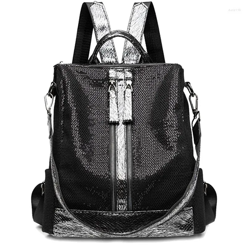 Sacs d'école paillettes sac à dos femmes mode multifonction sac de voyage Bling maille étudiant grande capacité cartable