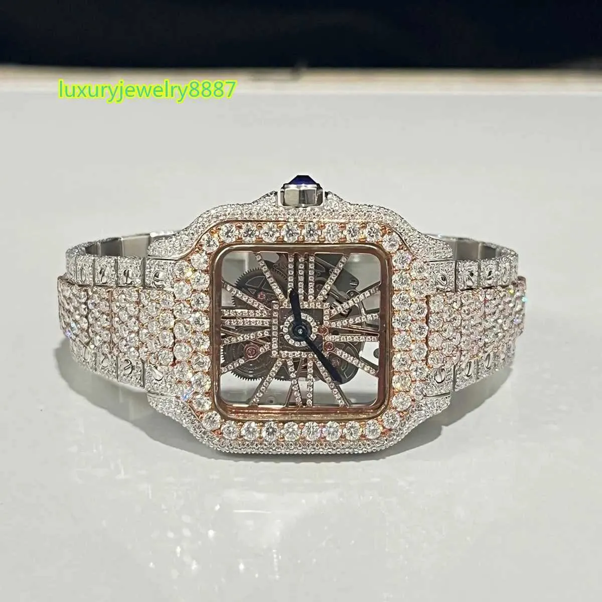 Luxury Moissanite Diamond Watch loded okrągły genialny krój vvs moissanite diamentowy zegarek męski ręcznie robiony luksusowy zegarek projektowy