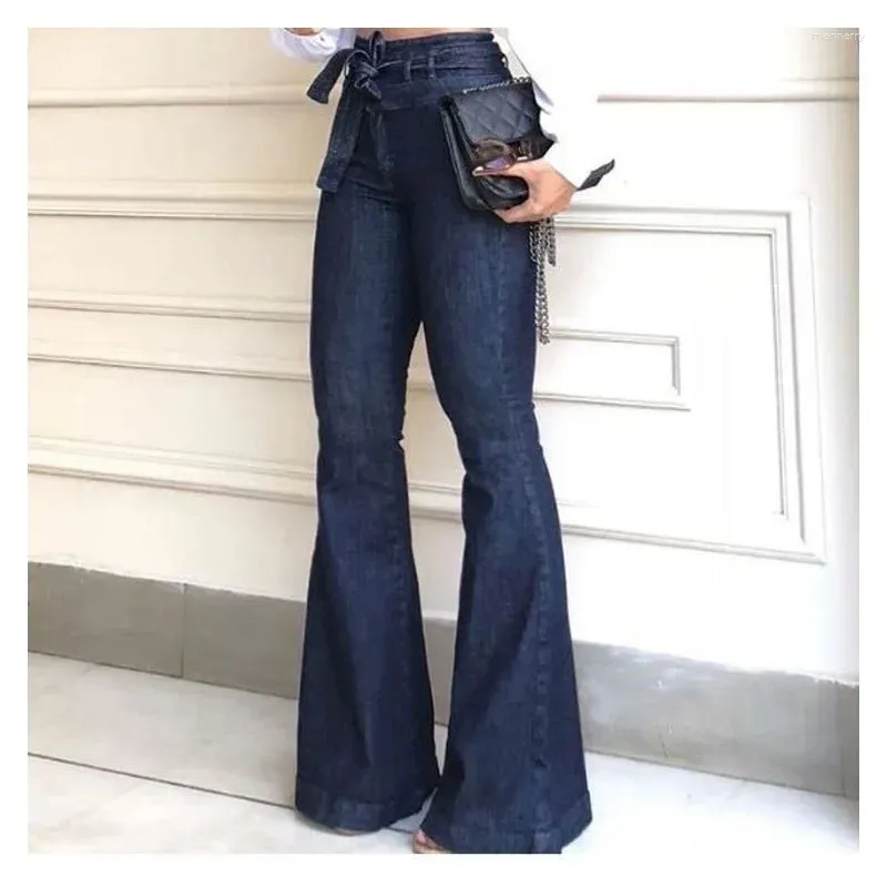 Kvinnors jeans 2024 Vintage Pants High midja Micro Stretch spets blossade bred ben
