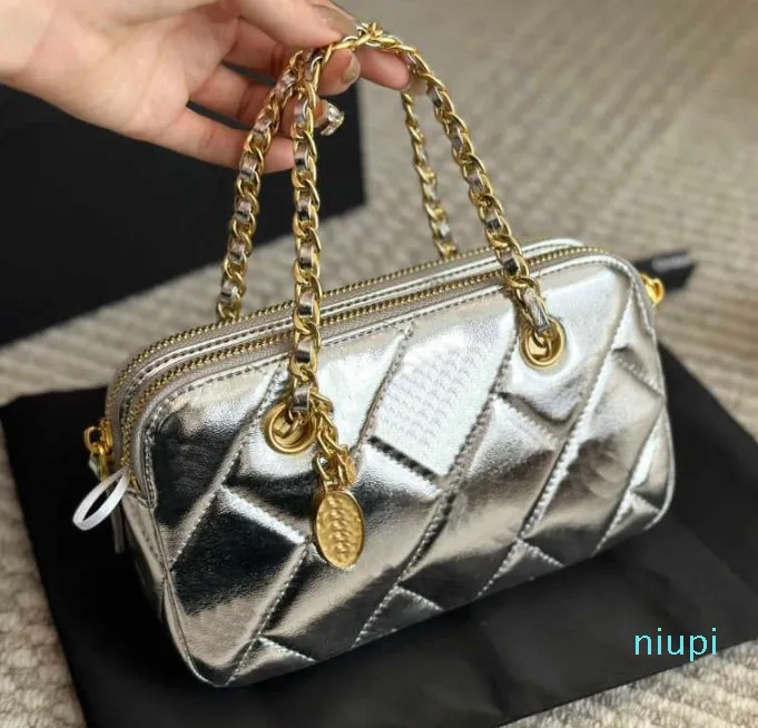 Designer -Women Boston Bags Diamond Pillow Bag Fashion Bowling High Quality Lattice Leather Handbags Gold Chain Crossbody Bags