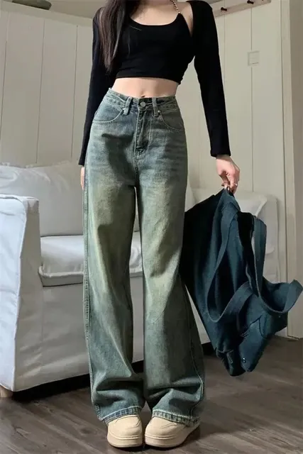 Y2K Wide Leg Jeans for Women - Baggy Denim Trousers, Vintage