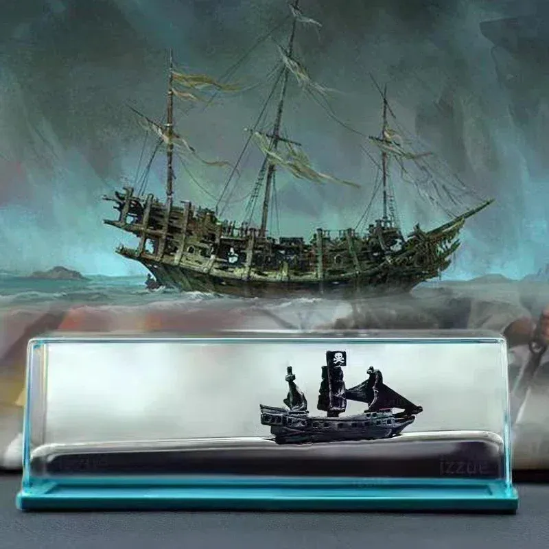 Miniaturen Black Pearl Schiff in flüssiger Flüssigkeit Driftflasche Barcos Black Pearl Schiff im Auto Schwimmendes Boot Titanic Flasche Wohnzimmerdekoration