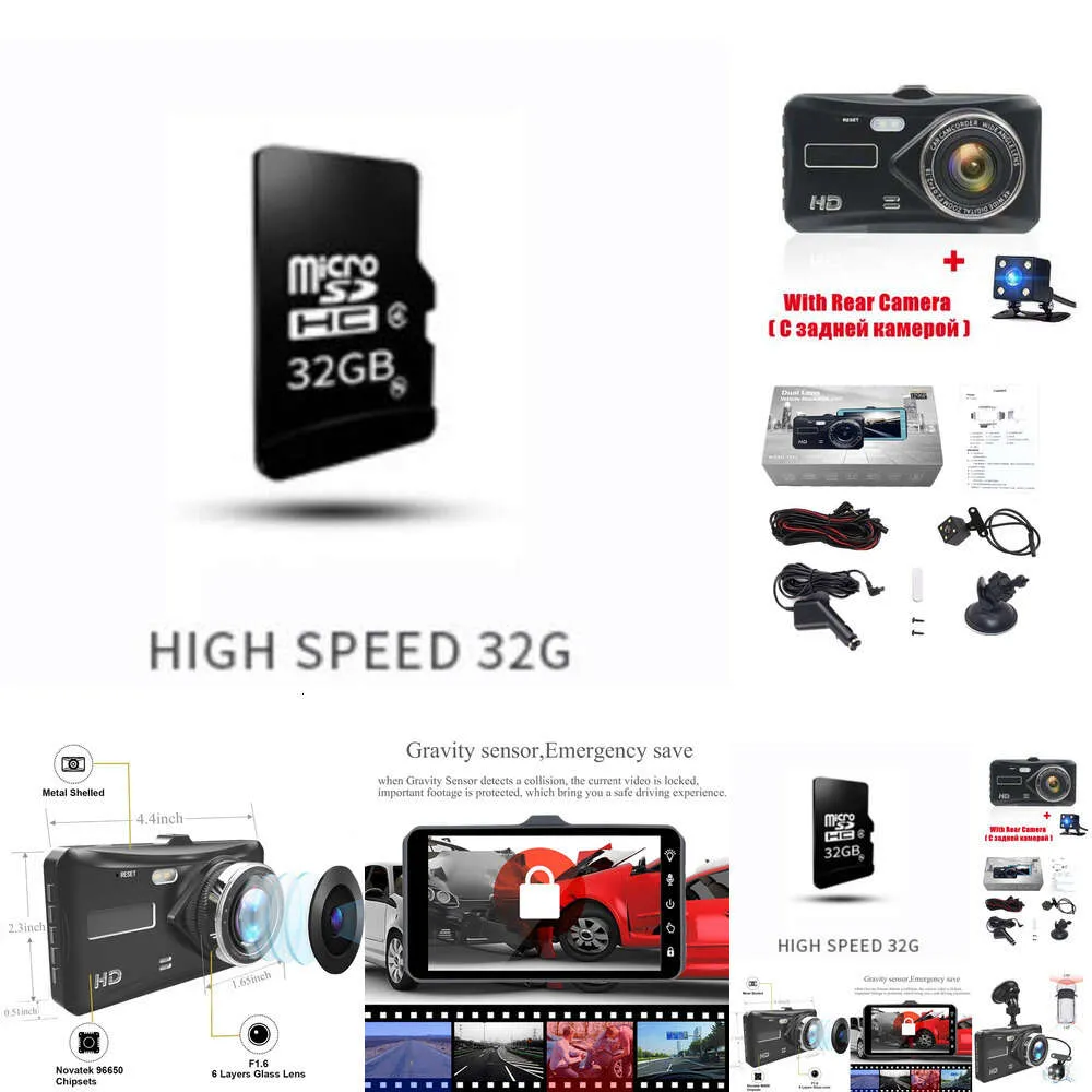 Dash Cam Dual Lens Full HD 1080p 4 "IPS Car DVR Camera Camera Front+REAC Night Vision Recorder G-SESSOR MODE WDR