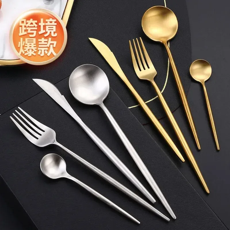 16st Pink Gold Ceries Tabelleriset Set Mirror Rostfritt stål Cutlery Kök Knife Fork Forsk Restaurang Bröllopsutsättning