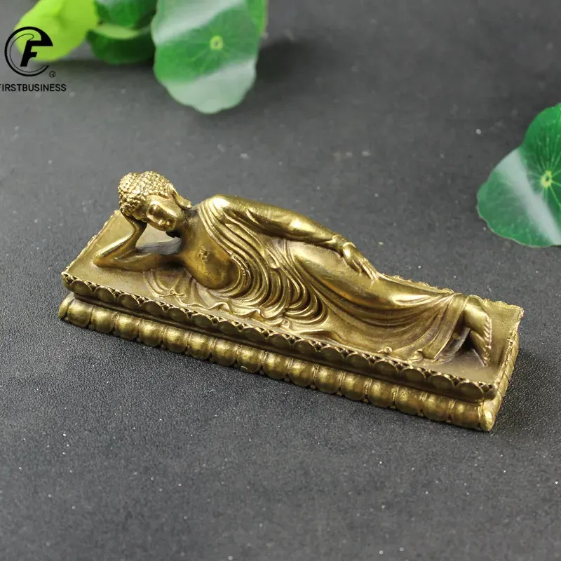 Esculturas vintage de bronze dourado, estatuetas de buda dormindo, ornamentos de cobre guanyin, estátua, decoração de mesa de casa, acessórios de decoração de carro